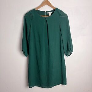 H&M Emerald Green 3/4 Sleeve Sheath Chiffon Dress Size 2